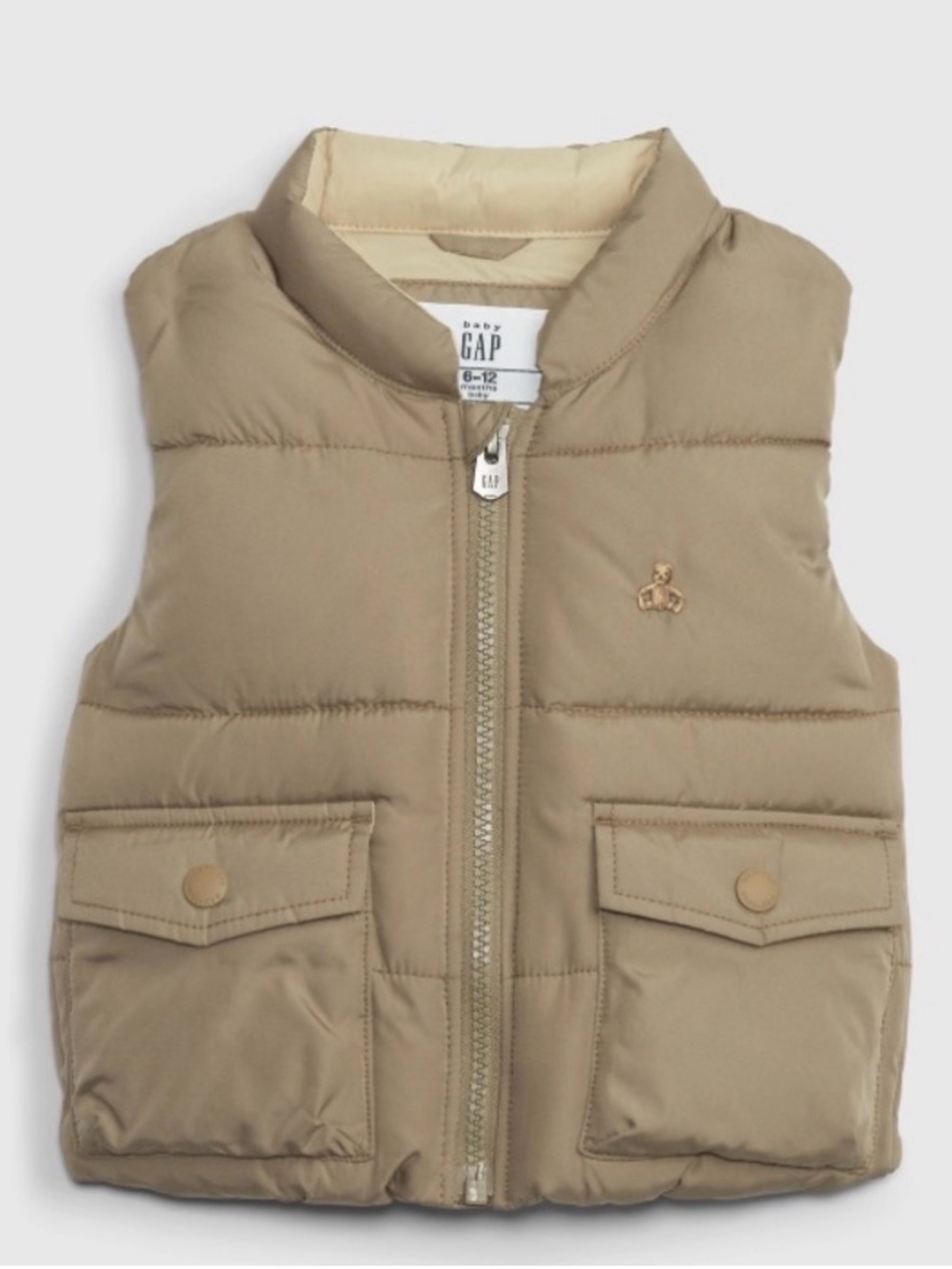 GAP Baby Recycled Utility Tan Puffer Vest EUC Size 18-24 Months
